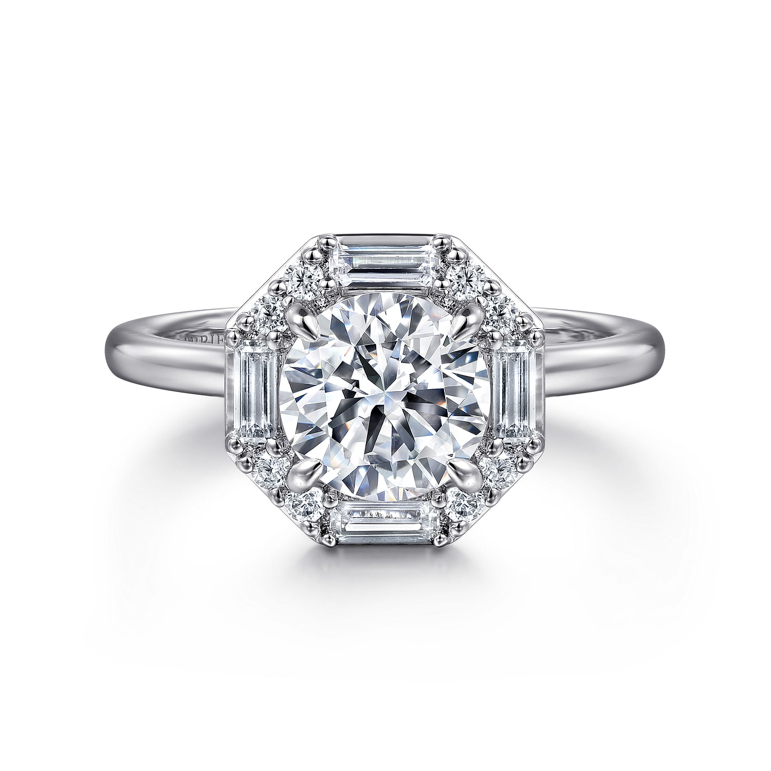 Seina - 14K White Gold Octagonal Hidden Halo Diamond Engagement Ring