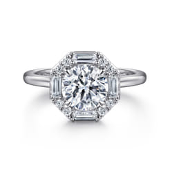 Seina - 14K White Gold Octagonal Hidden Halo Diamond Engagement Ring