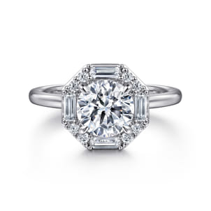 Seina - 14K White Gold Octagonal Hidden Halo Diamond Engagement Ring