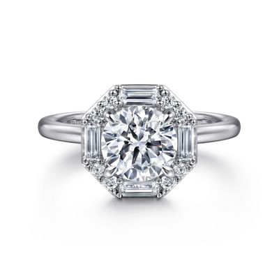 Seina - 14K White Gold Octagonal Hidden Halo Diamond Engagement Ring