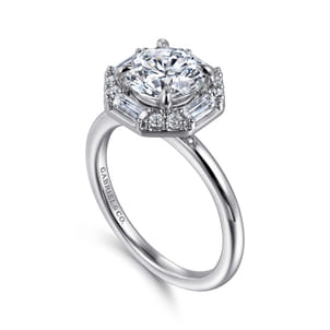 Seina - 14K White Gold Octagonal Hidden Halo Diamond Engagement Ring