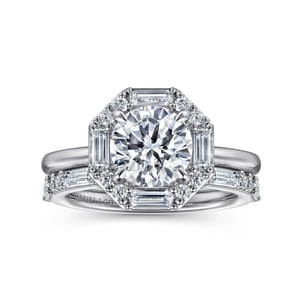 Seina - 14K White Gold Octagonal Hidden Halo Diamond Engagement Ring