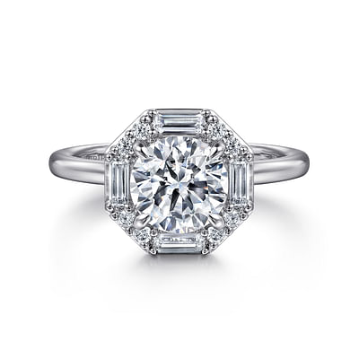 Seina - 14K White Gold Round Halo Diamond Engagement Ring