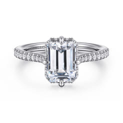 Seine - 14K White Gold Compass Prong Emerald Cut Diamond Engagement Ring
