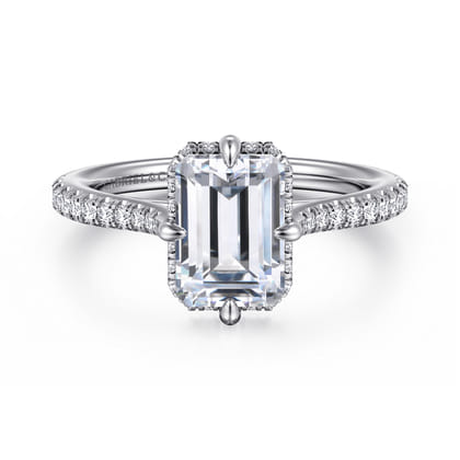 Seine - 14K White Gold Compass Prong Emerald Cut Diamond Engagement Ring