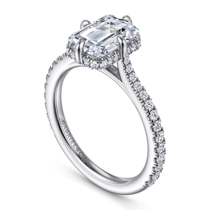 Seine - 14K White Gold Compass Prong Emerald Cut Diamond Engagement Ring