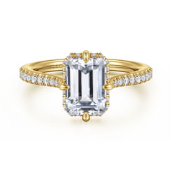 14K Yellow Gold Compass Prong Emerald Cut Diamond Engagement Ring