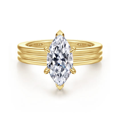 Sela - 14K Yellow Gold Marquise Shape Diamond Engagement Ring