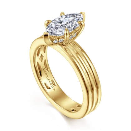 Sela - 14K Yellow Gold Marquise Shape Diamond Engagement Ring