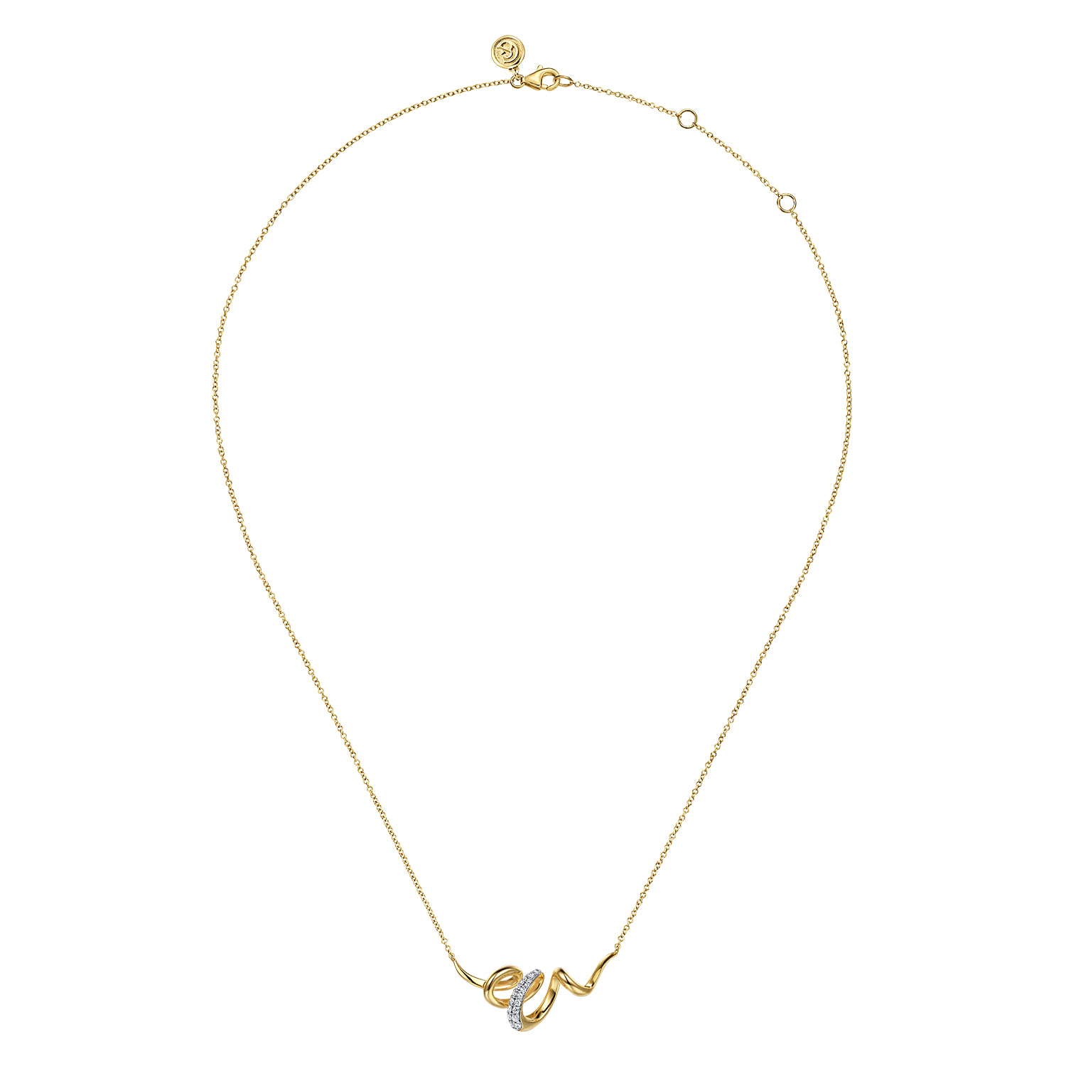 Selene - 14K White  Yellow Gold Diamond Swirl Bar Necklace