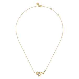 Selene - 14K White  Yellow Gold Diamond Swirl Bar Necklace