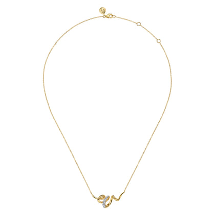 Selene - 14K White  Yellow Gold Diamond Swirl Bar Necklace