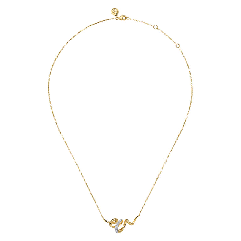 Selene - 14K White  Yellow Gold Diamond Swirl Bar Necklace - 0.15 ct - Shot 2