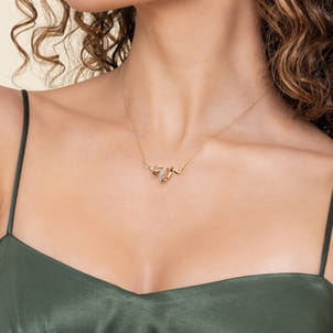 Selene - 14K White  Yellow Gold Diamond Swirl Bar Necklace