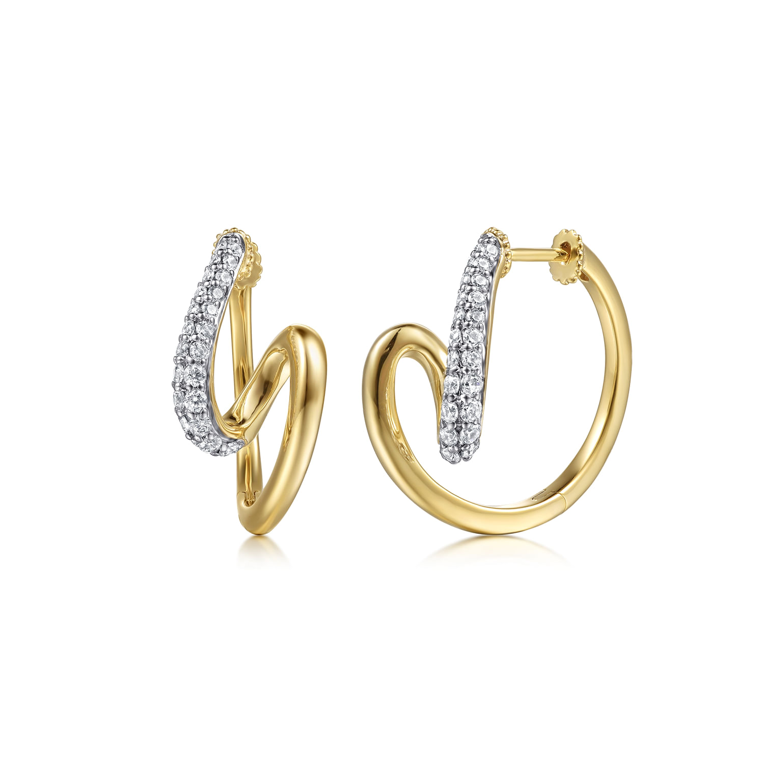Selene - 14K White  Yellow Gold Diamond Swirl Intricate Hoop Earrings