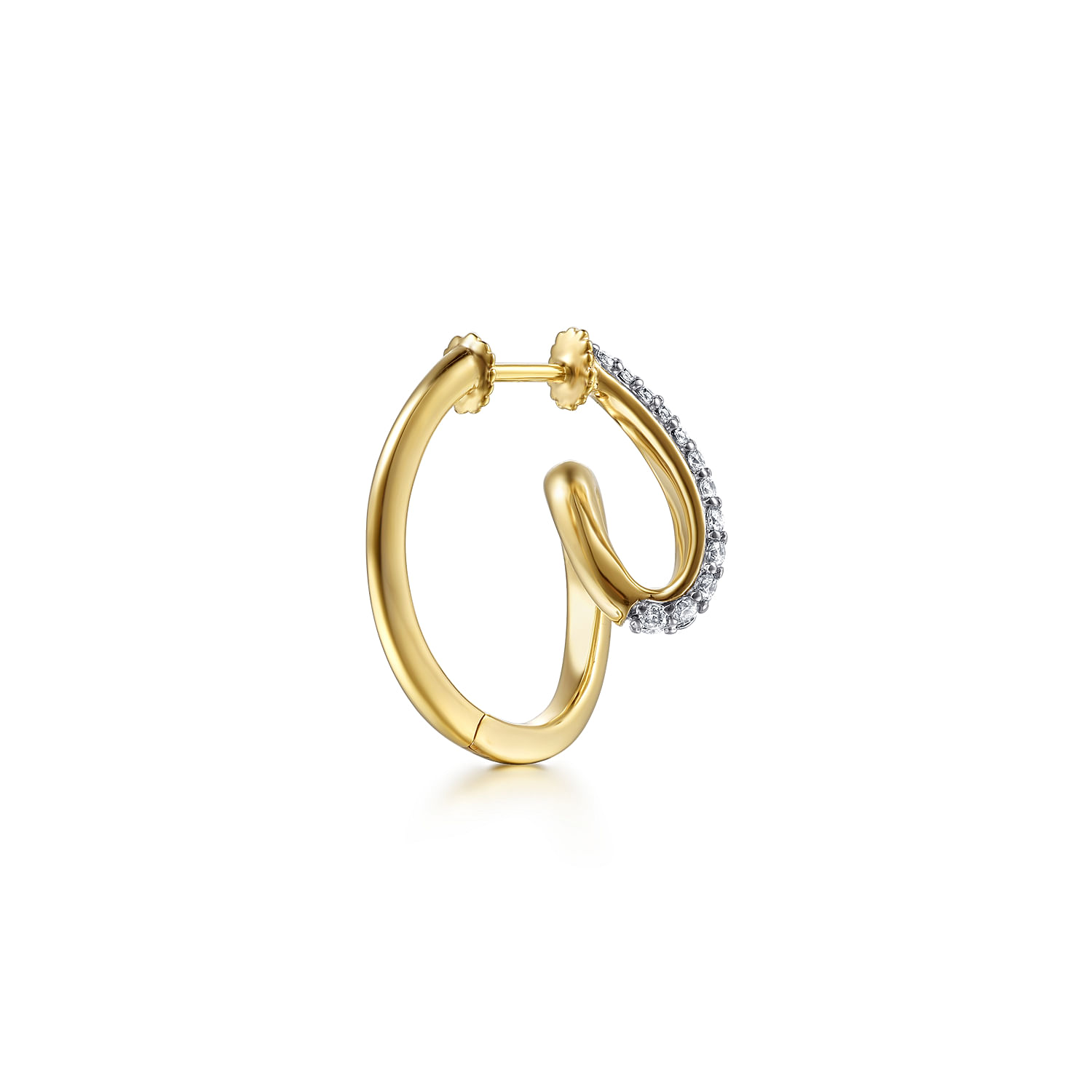 Selene - 14K White  Yellow Gold Diamond Swirl Intricate Hoop Earrings
