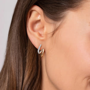 Selene - 14K White  Yellow Gold Diamond Swirl Intricate Hoop Earrings