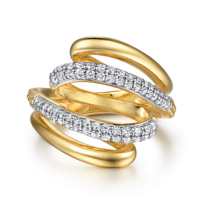 Selene - 14K White  Yellow Gold Diamond Swirl Ring