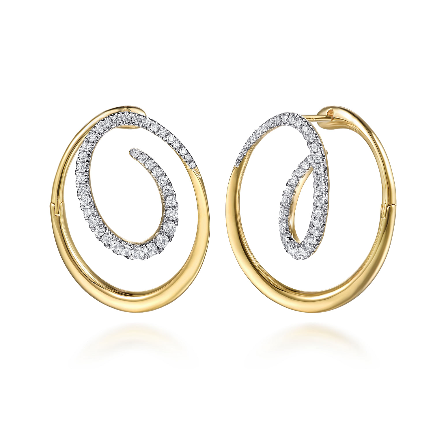 Selene - 14K Yellow Gold Diamond Swirl Bypass Hoop Earrings