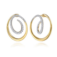 Selene - 14K Yellow Gold Diamond Swirl Bypass Hoop Earrings