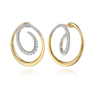 Selene - 14K Yellow Gold Diamond Swirl Bypass Hoop Earrings