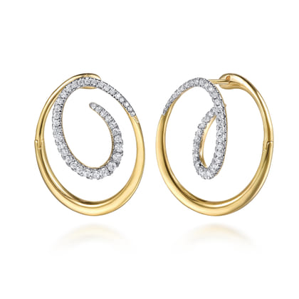 Selene - 14K Yellow Gold Diamond Swirl Bypass Hoop Earrings