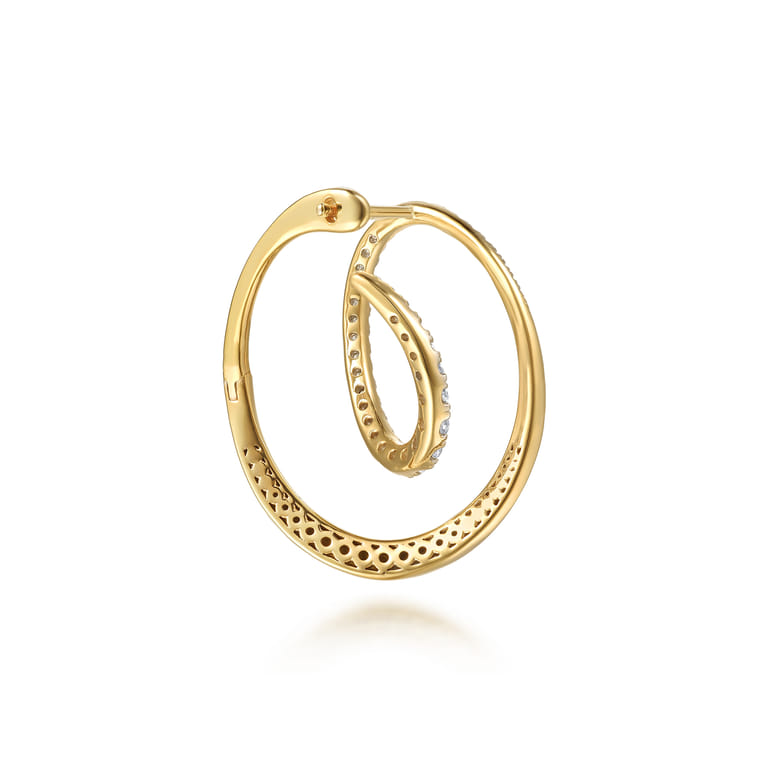 Selene - 14K Yellow Gold Diamond Swirl Bypass Hoop Earrings - 0.8 ct - Shot 2