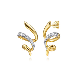 Selene - 14K Yellow Gold Diamond Swirl Stud Drop Earrings