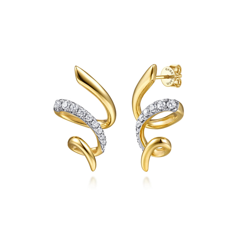Selene - 14K Yellow Gold Diamond Swirl Stud Drop Earrings - 0.35 ct - Shot 1