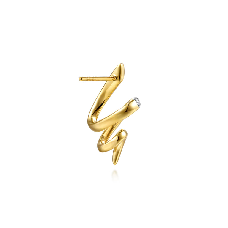 Selene - 14K Yellow Gold Diamond Swirl Stud Drop Earrings - 0.35 ct - Shot 2