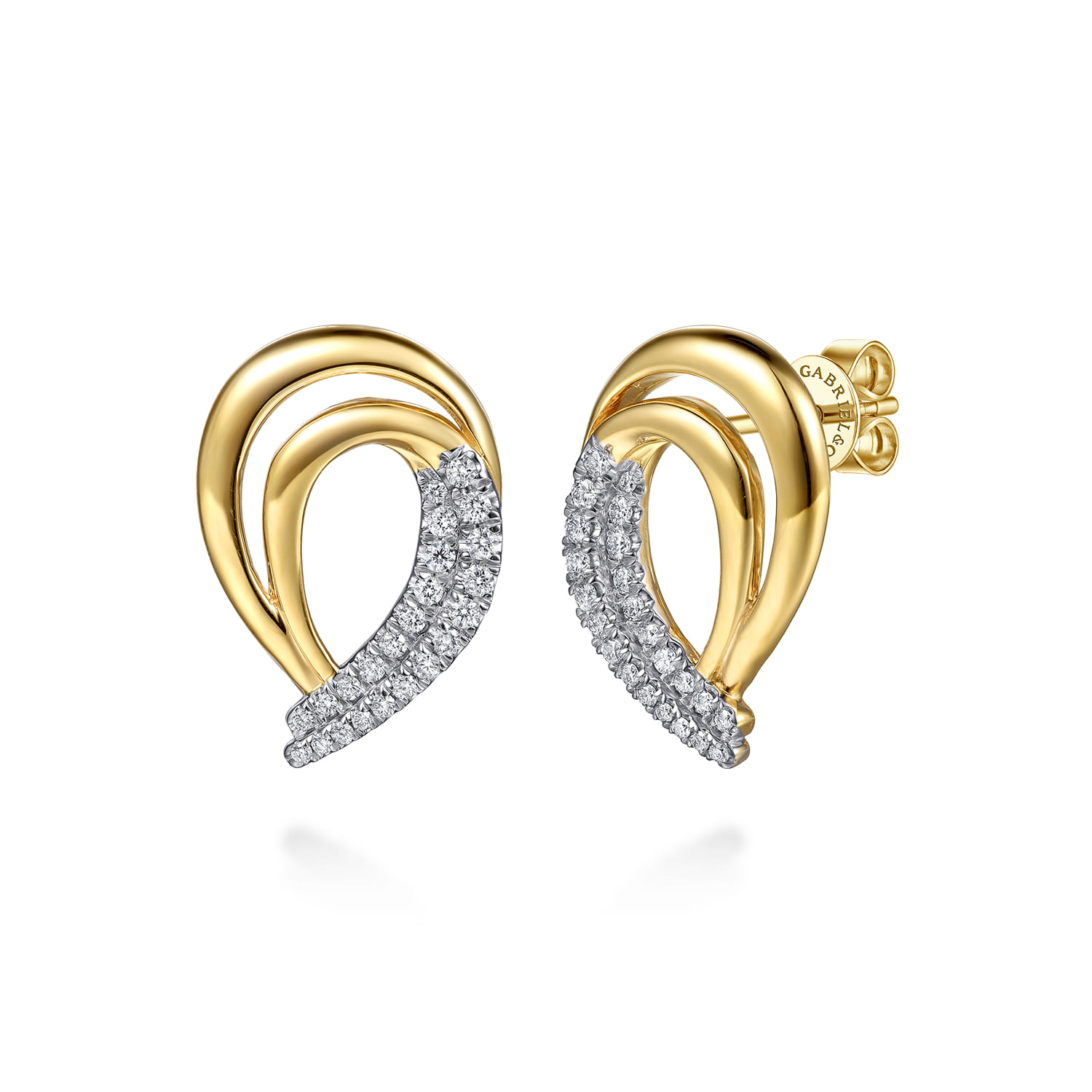 Selene - 14K Yellow Gold Diamond Swirl Stud Earrings - 0.35 ct - Shot 1