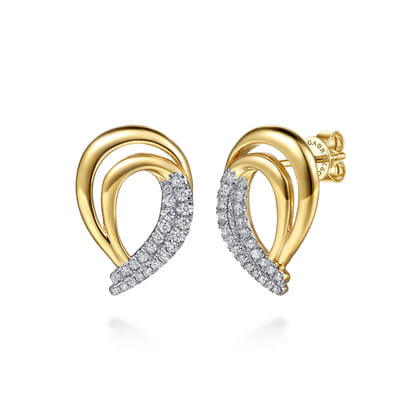 Selene - 14K Yellow Gold Diamond Swirl Stud Earrings