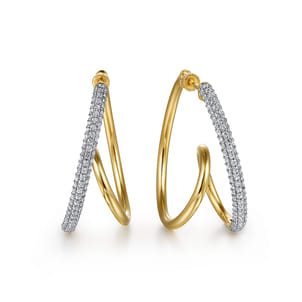 Selene - 14K Yellow Gold Pave Diamond Intricate Swirl Hoop Earrings