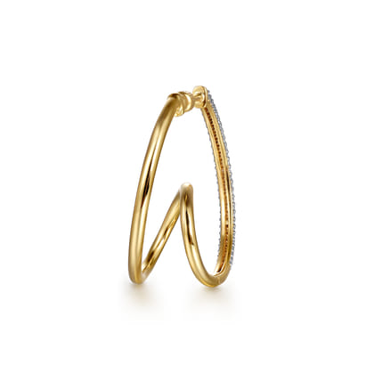 Selene - 14K Yellow Gold Pave Diamond Intricate Swirl Hoop Earrings