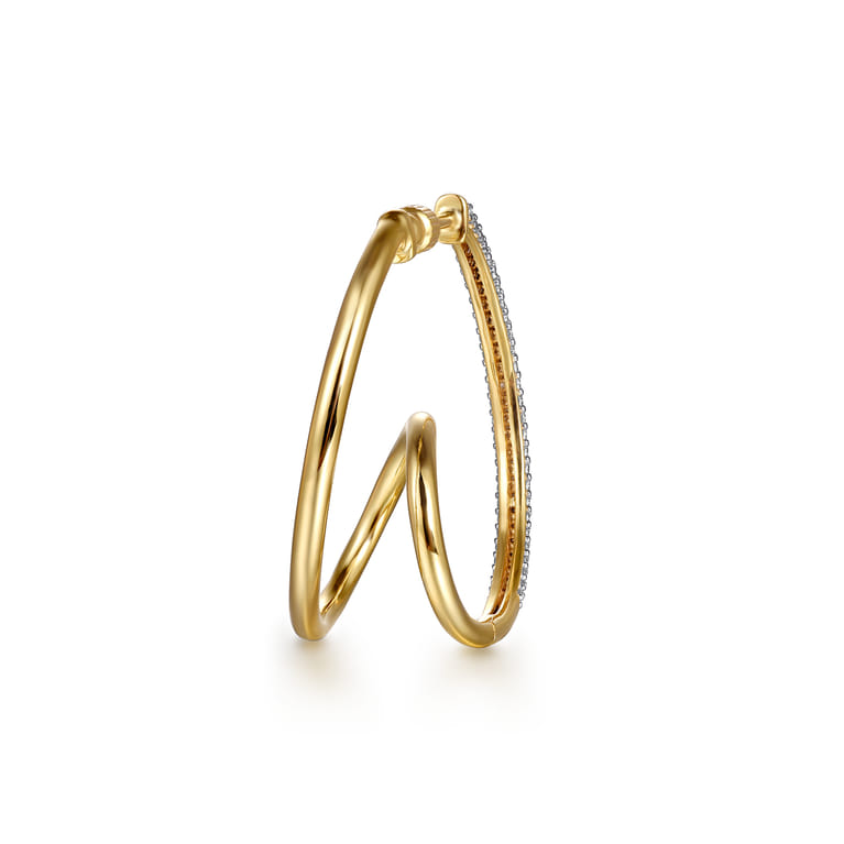 Selene - 14K Yellow Gold Pave Diamond Intricate Swirl Hoop Earrings - 1 ct - Shot 2