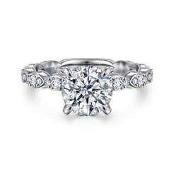Senia - Vintage Inspired 14K White Gold Round Diamond Engagement Ring