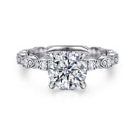 Senia - Vintage Inspired 14K White Gold Round Diamond Engagement Ring