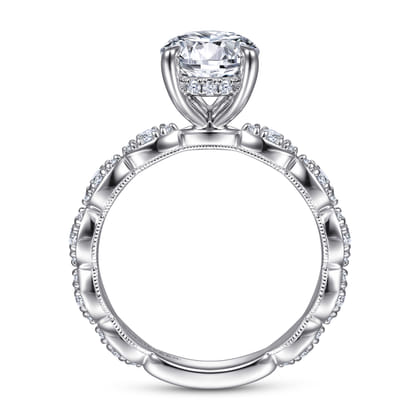 Senia - Vintage Inspired 14K White Gold Round Diamond Engagement Ring