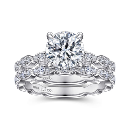 Senia - Vintage Inspired 14K White Gold Round Diamond Engagement Ring