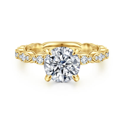 Senia - Vintage Inspired 14K Yellow Gold Round Diamond Engagement Ring