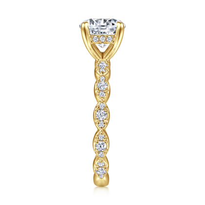 Senia - Vintage Inspired 14K Yellow Gold Round Diamond Engagement Ring