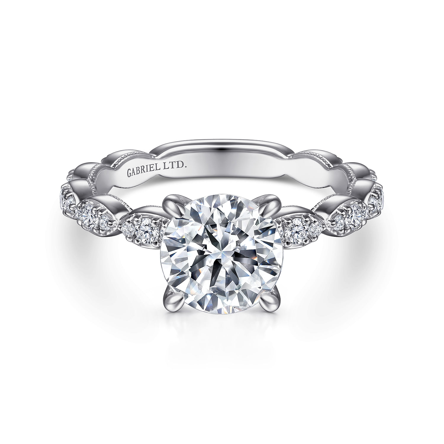 Senia - Vintage Inspired 18K White Gold Round Diamond Engagement Ring