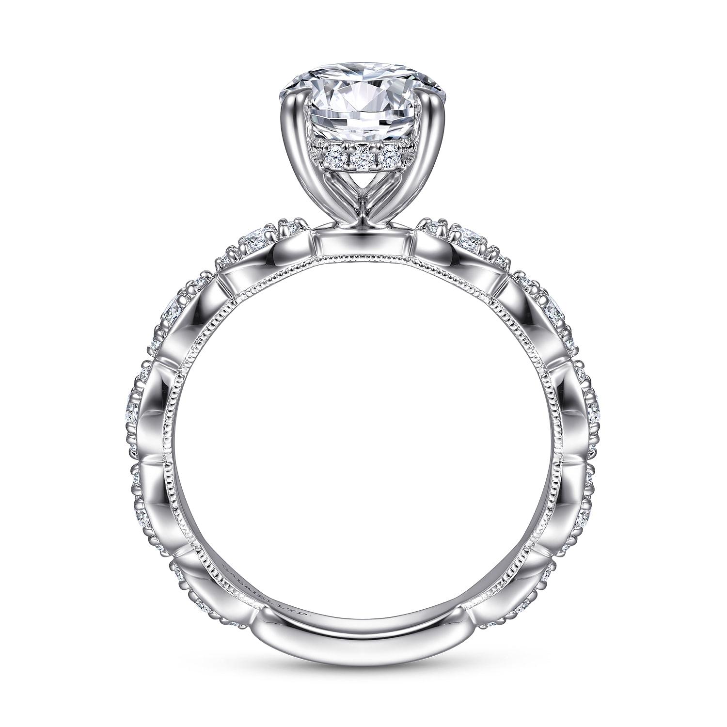 Senia - Vintage Inspired 18K White Gold Round Diamond Engagement Ring