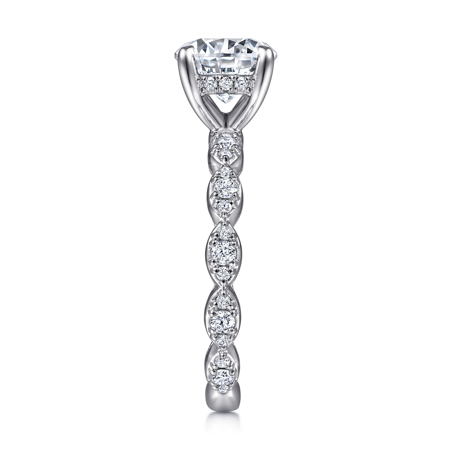 Senia - Vintage Inspired 18K White Gold Round Diamond Engagement Ring