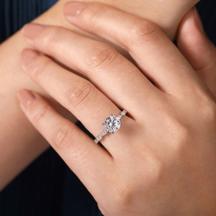 Senia - Vintage Inspired 18K White Gold Round Diamond Engagement Ring