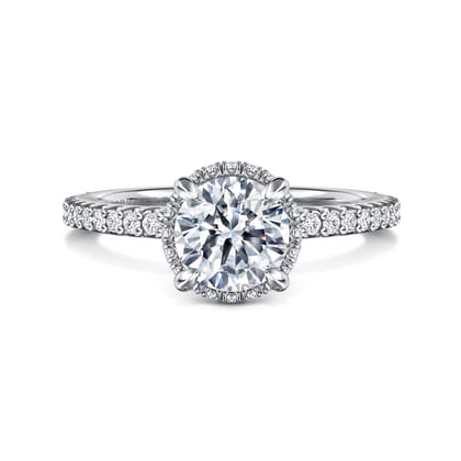 Senne - 14K Whi+D48te Gold Round Hidden Halo Diamond Engagement Ring