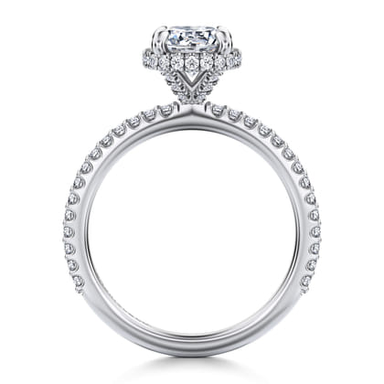 Senne - 14K Whi+D48te Gold Round Hidden Halo Diamond Engagement Ring