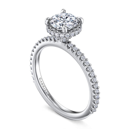 Senne - 14K Whi+D48te Gold Round Hidden Halo Diamond Engagement Ring