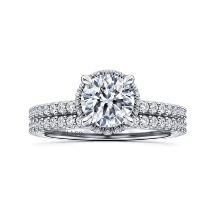 Senne - 14K Whi+D48te Gold Round Hidden Halo Diamond Engagement Ring