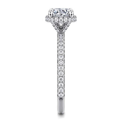 Senne - 14K Whi+D48te Gold Round Hidden Halo Diamond Engagement Ring